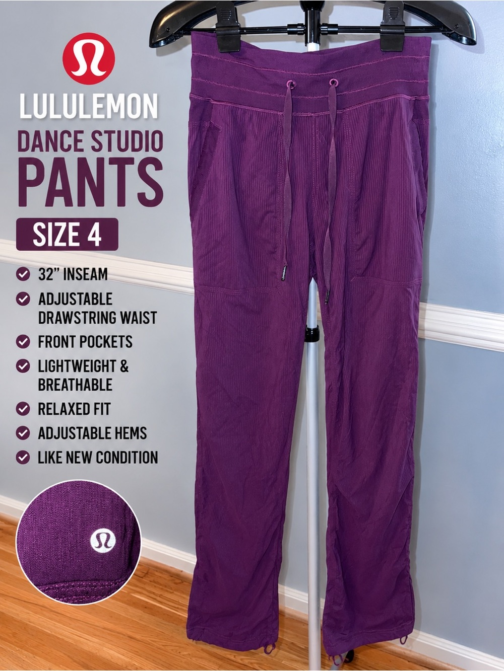 Lululemon Dance Studio Pants Purple Size 4 | 32” Inseam Like New